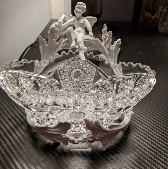 Crystal Olive bowl and Victorian holder